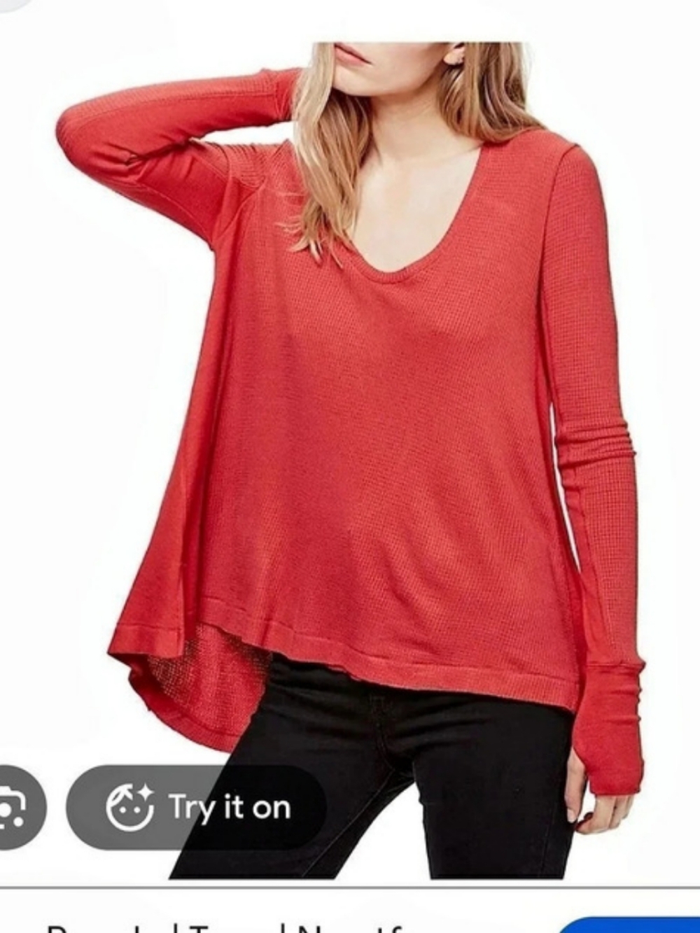 Free People Malibu Thermal Red Long Sleeve Hi Low Top Size S
